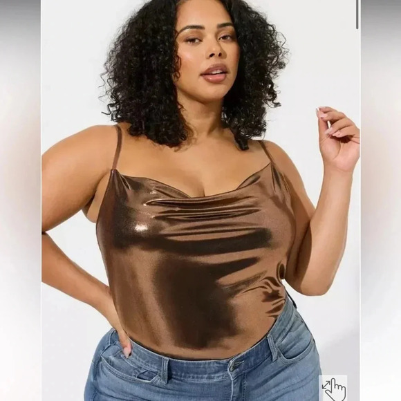 Torrid Metallic Bronze Liquid Shine Chic Trendy Cowl Cami Adjustable Straps s 1 - Picture 1 of 8